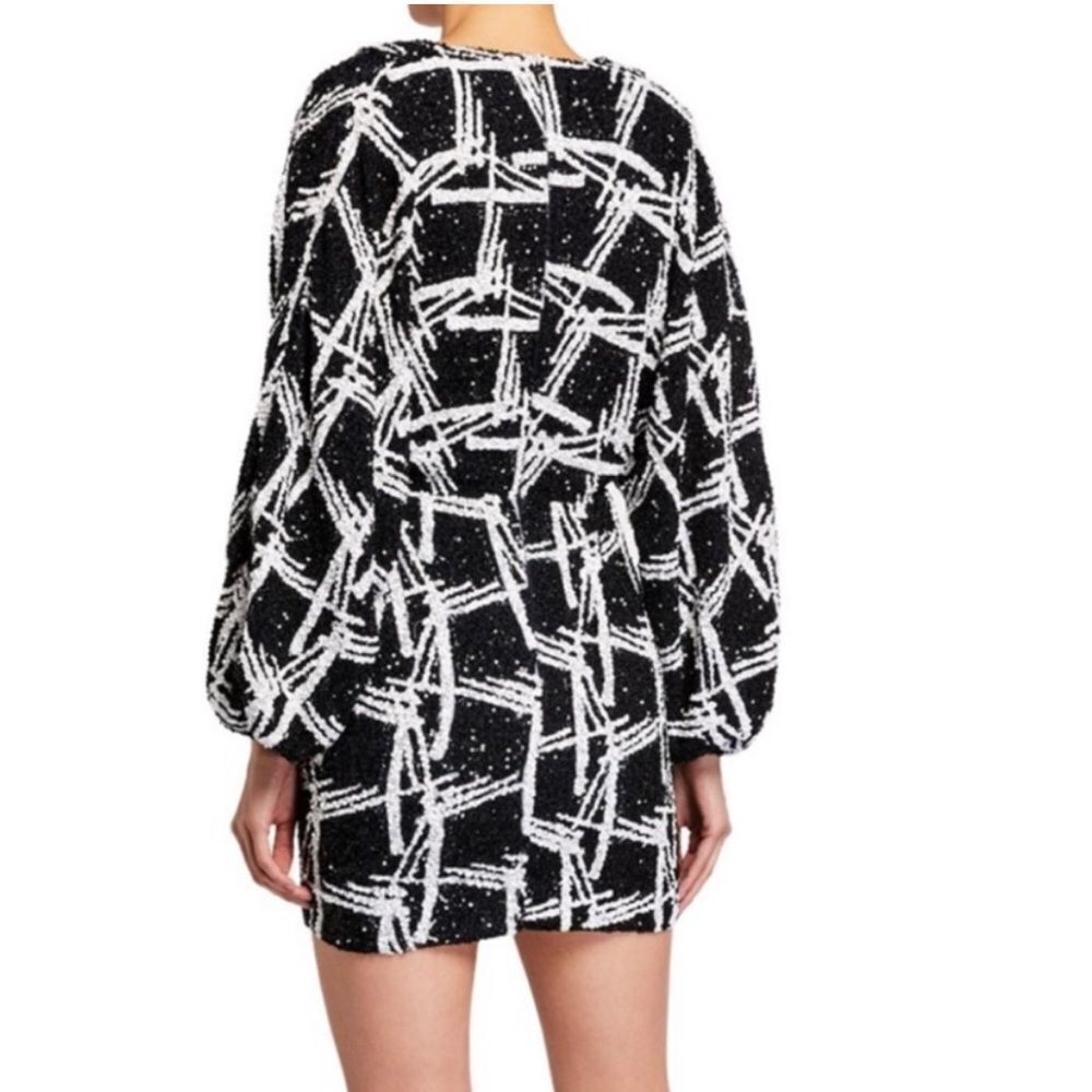 NWT Retrofete Aubrielle Black and White Sequins Long Sleeve Mini Dress Size S - Picture 2 of 11